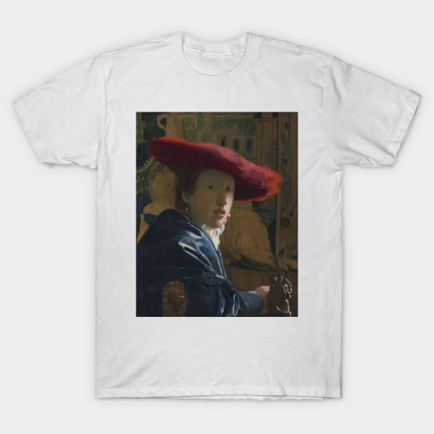 Girl with a Red Hat by Jan Vermeer T-Shirt by Classic Art Stall